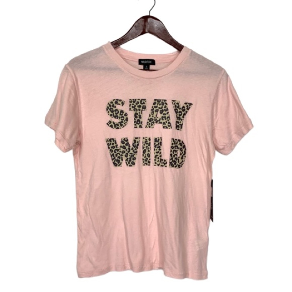 Wildfox Keke Leopard Print Stay Wild Light Pink Short Sleeve Tee Nwt Size Small